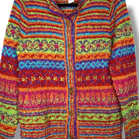 North Style Sweater Multicolor Striped Cardigan Rainbow Colorful Striped Medium - Picture 3 of 9
